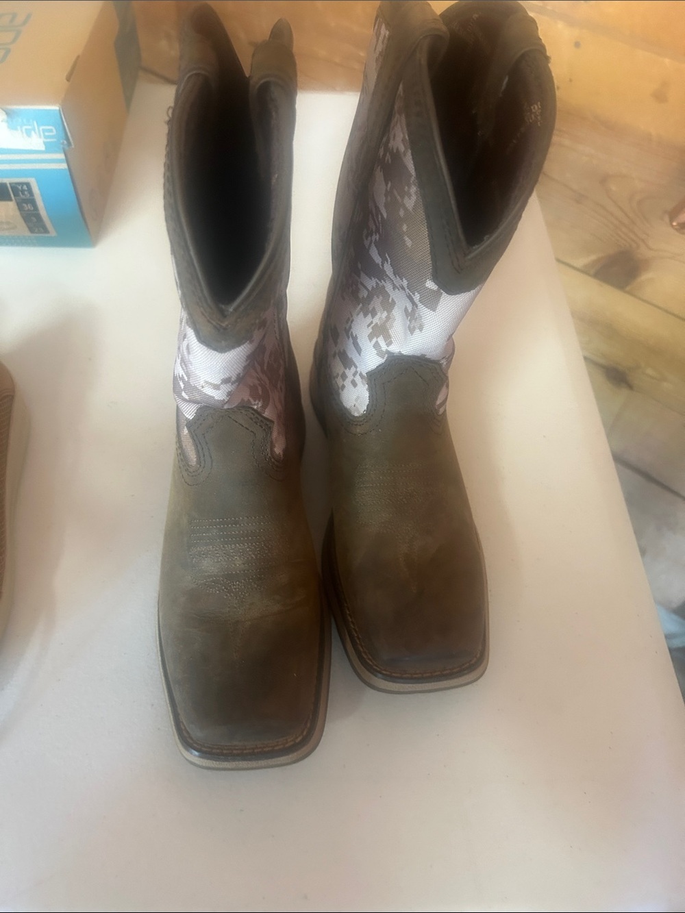 Durango Kids Brown Leather Boots with White Camo Shaft